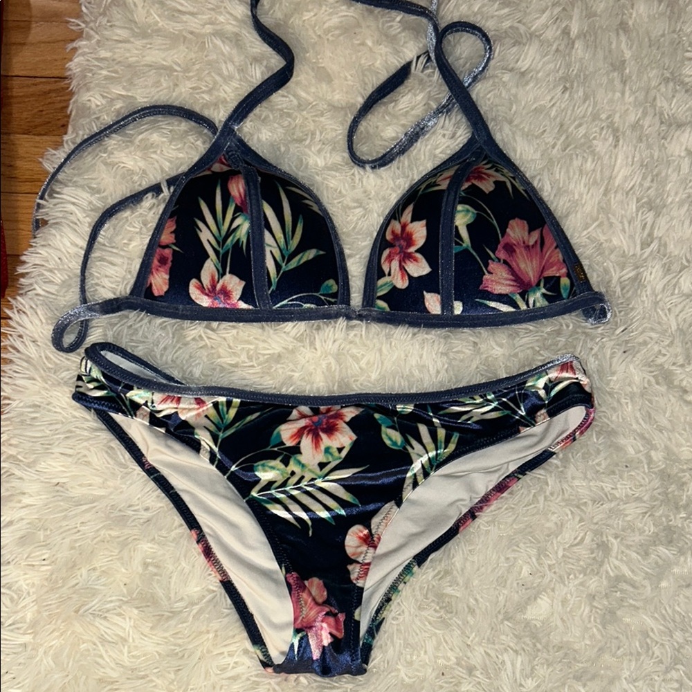 PINK Victoria's Secret Floral Bikini - Black and Pink